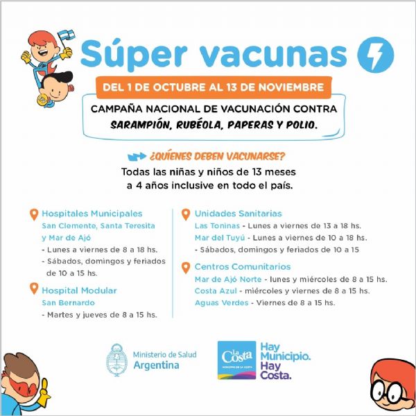 Campaña Nacional de Vacunación contra Sarampión, Rubéola, Paperas y Polio para niños y niñas de 13 meses a 4 años
