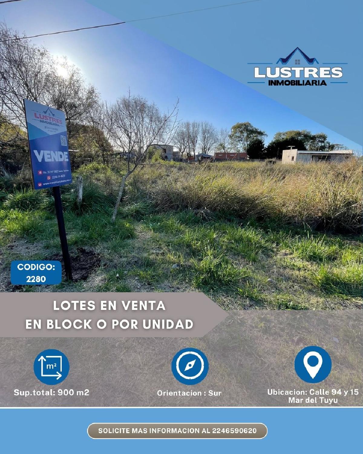 Lotes en venta, en bloque o por unidad, Mar del Tuyu