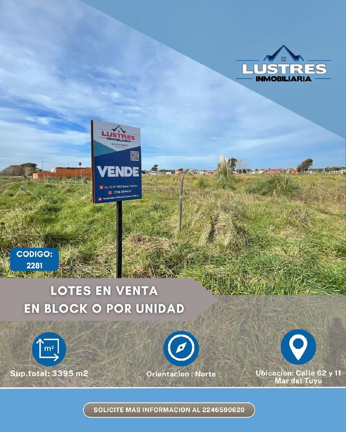 Lotes en venta Mar del Tuyu, en bloque o por unidad