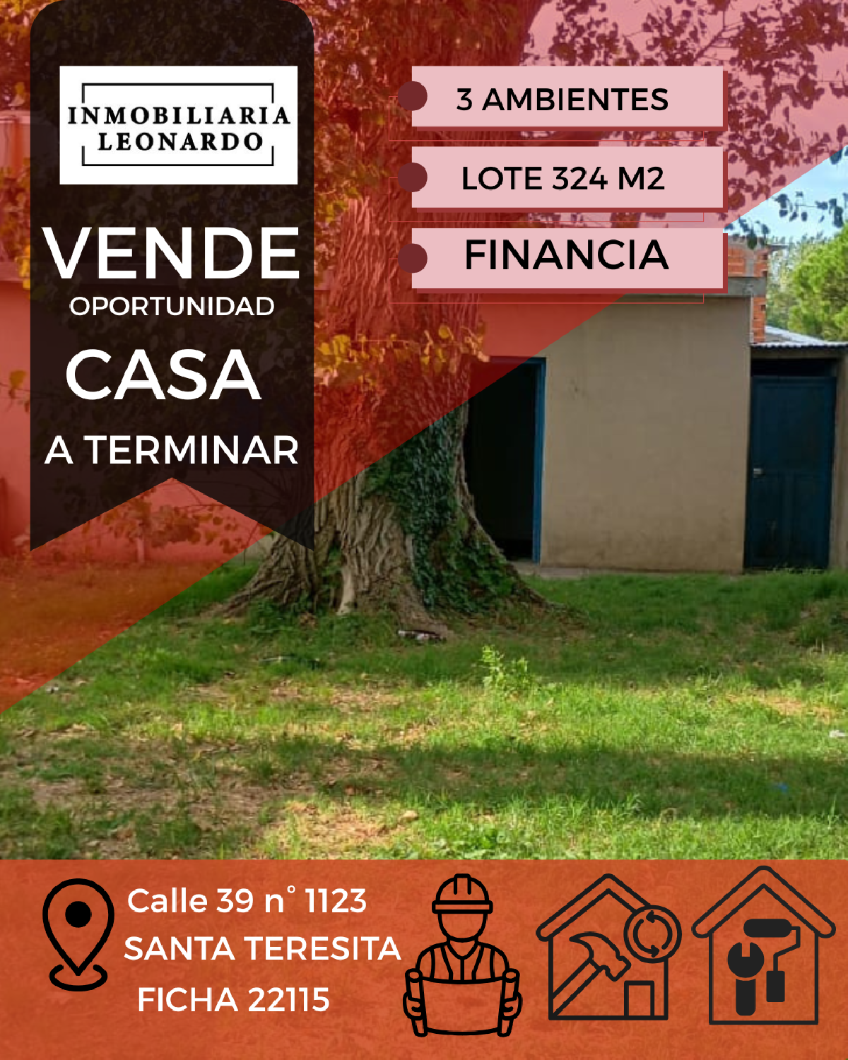 VENTA - CASA A TERMINAR - SOLA EN EL LOTE