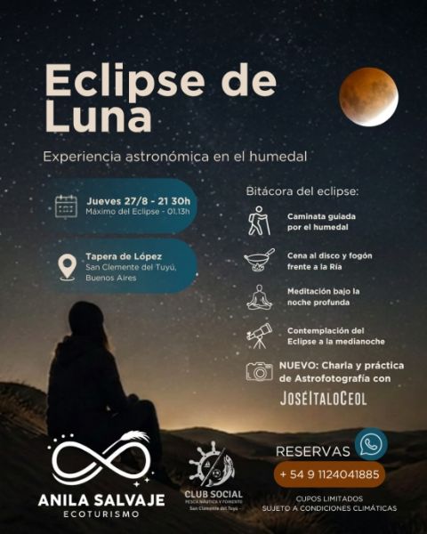 Una noche de eclipse en el humedal de Tapera de López